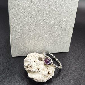 Retired Pandora birthday blooms, February, Amethyst, S925 ring
